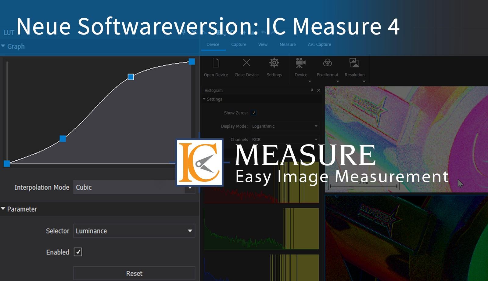 IC Measure 4: Die aktualisierte Software wurde für die nahtlose Integration von Industriekameras und die erweiterte Bildverarbeitung entwickelt.