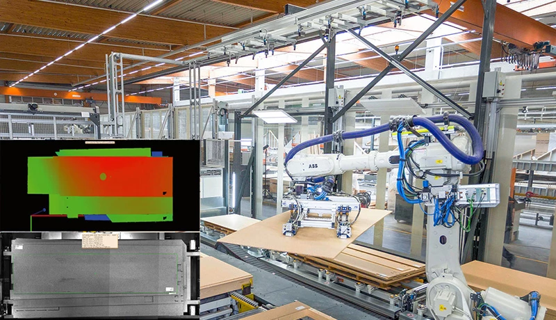 Modular Housing: A state-of-the-art 3D camera system detects the respective panel position and transfers the exact position data to a robot.