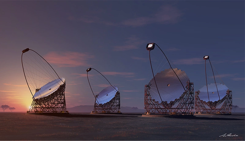 图一: 艺术家笔下的CTA 大型天文望远镜台。绘者:池下章裕, Mero-TSK杂志国际版