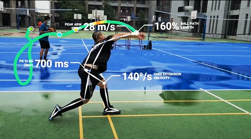 Image-based pose estimation and analysis: System marks player trajectory, records position, angular velocity, and ball speed - benefitting athletes, coaches and officiants.
